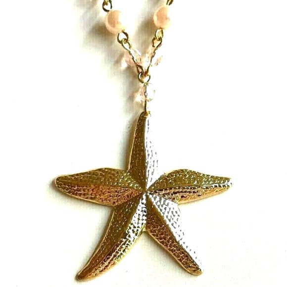 Pearl Starfish Necklace Gold Plated Pink Sea Life Nautical Island Beach 18" - Picture 2 of 9